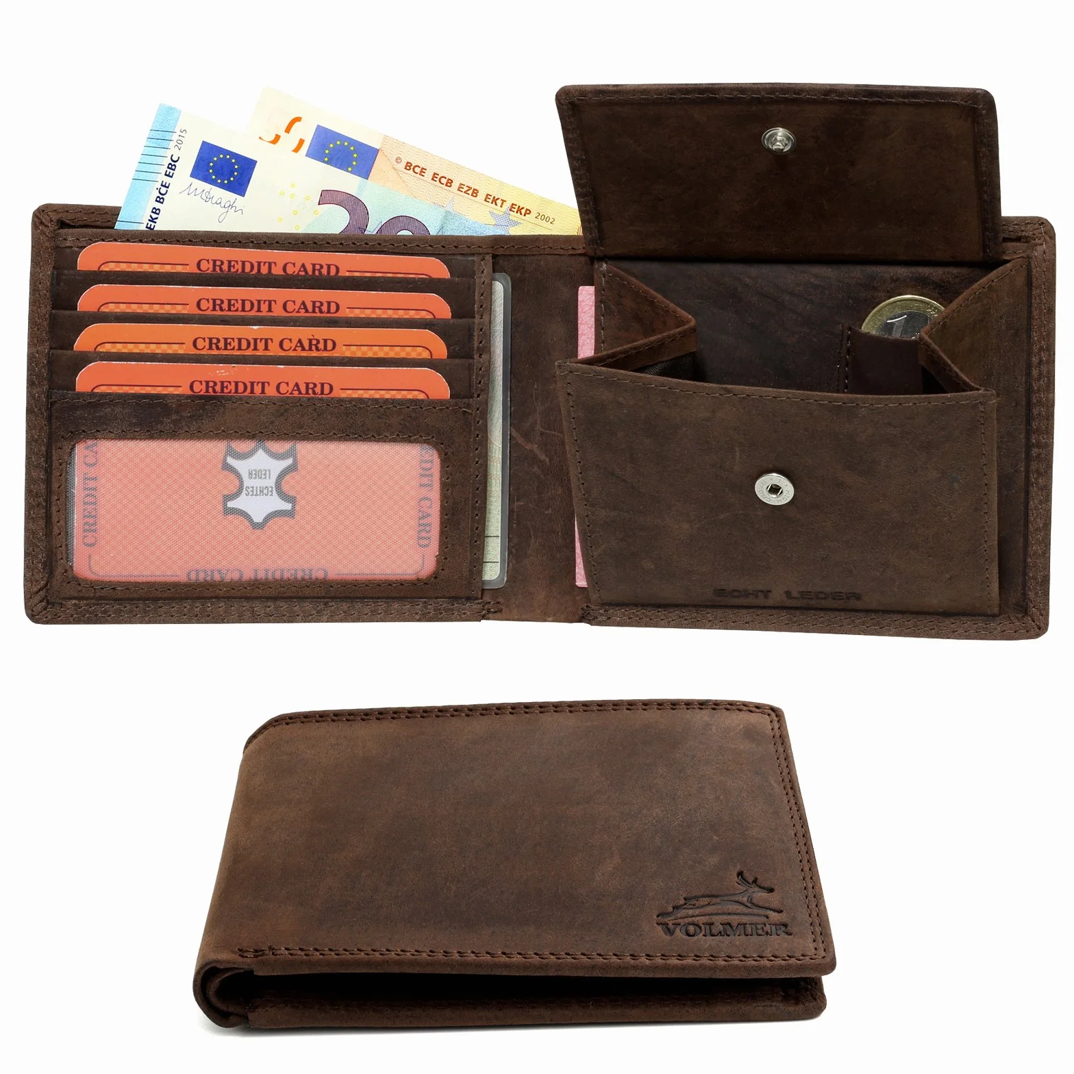 Portafoglio in vera pelle, Slim, confortevole e molto robusto PROTEZIONE RFID #Easycomfort (brown/marrone)
