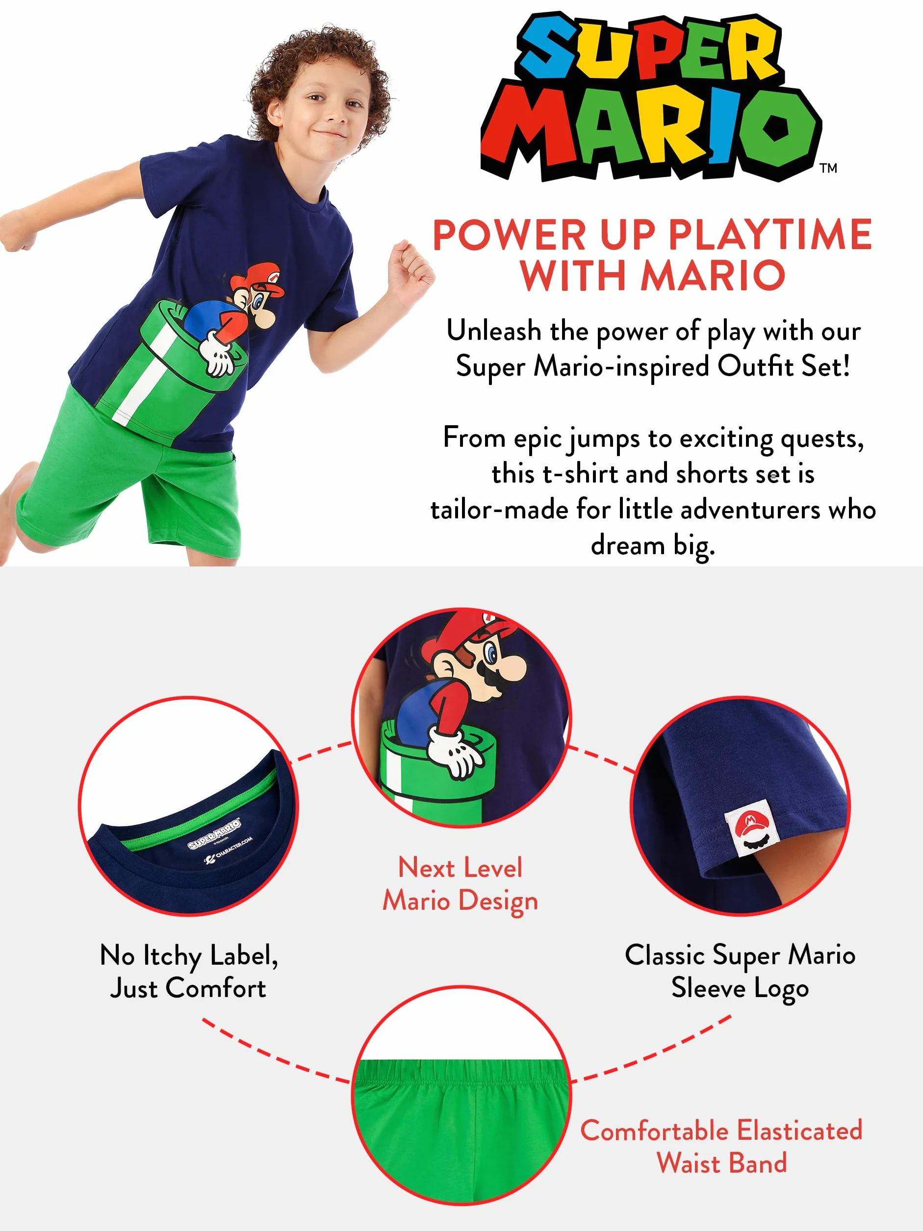 SUPER MARIO BROS Set Maglietta e Pantaloncino per Ragazzi