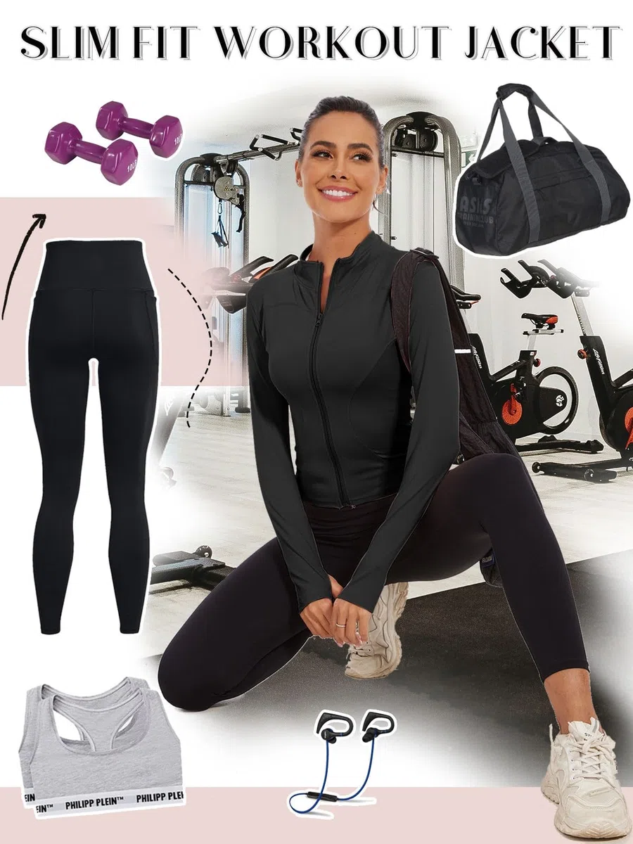 Yutdeng Giacca Sportiva con Zip da Donna Giacca da Corsa Palestra Yoga Traspirante Maniche Lunghe Crop Top con Fori per i Pollici Asciugatura Rapida Giacche Fitness Cappotto Abbigliamento