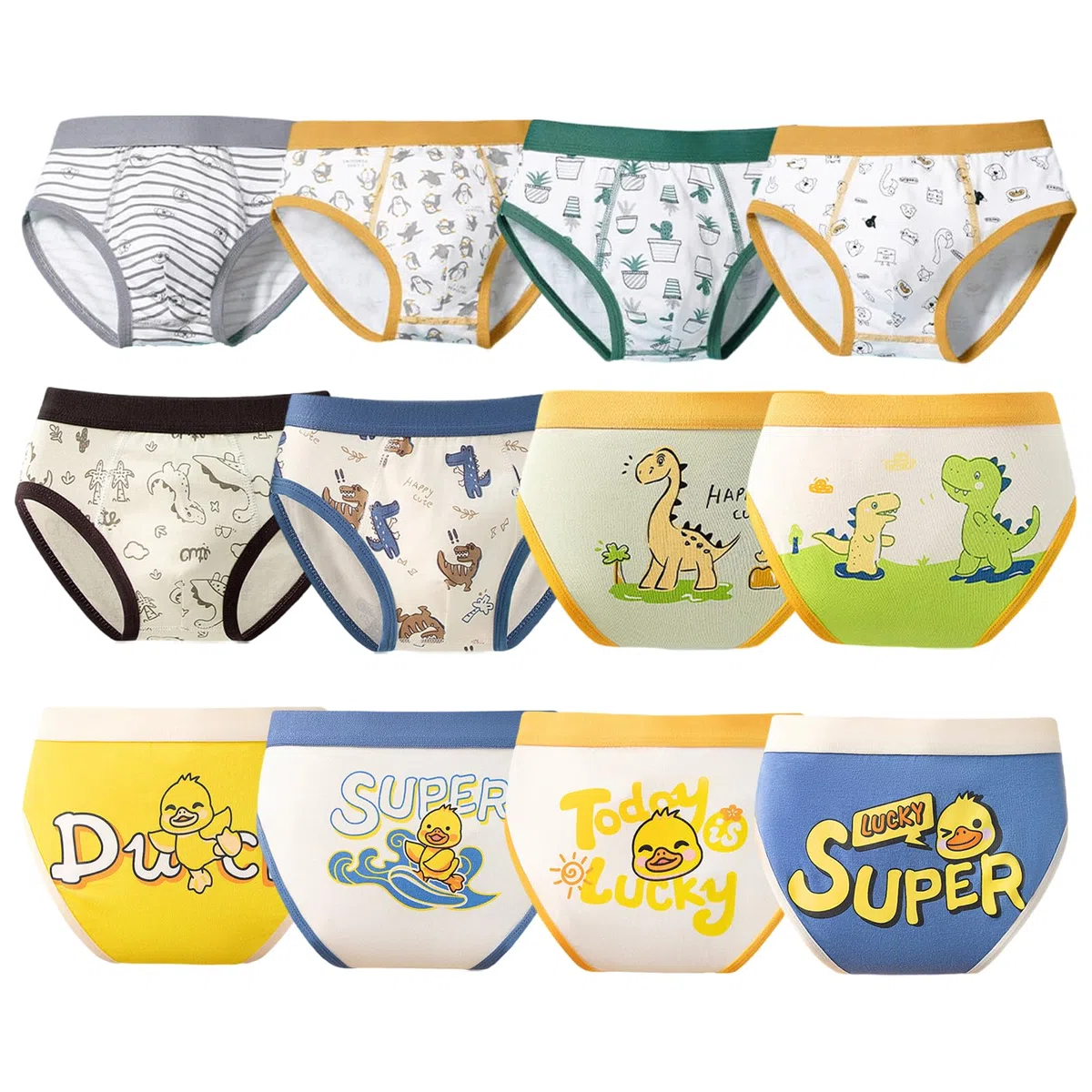 Slip da Ragazzo Biancheria Intima Pantaloni Dinosauro Slip Morbido Cotone per Bambini 2-12 Anni 12 Pezzi