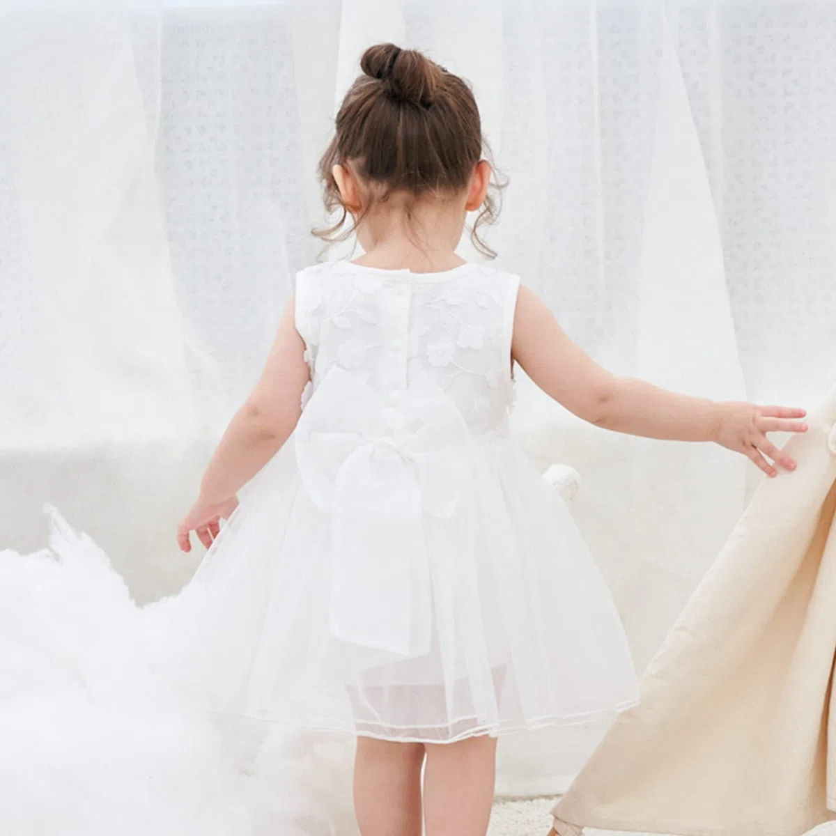 famuka Abiti da Bambina Abito da Battesimo Abito da Sposa Abiti da Battesimo di Compleanno per Matrimoni Principessa (12 Mesi, Bianco)