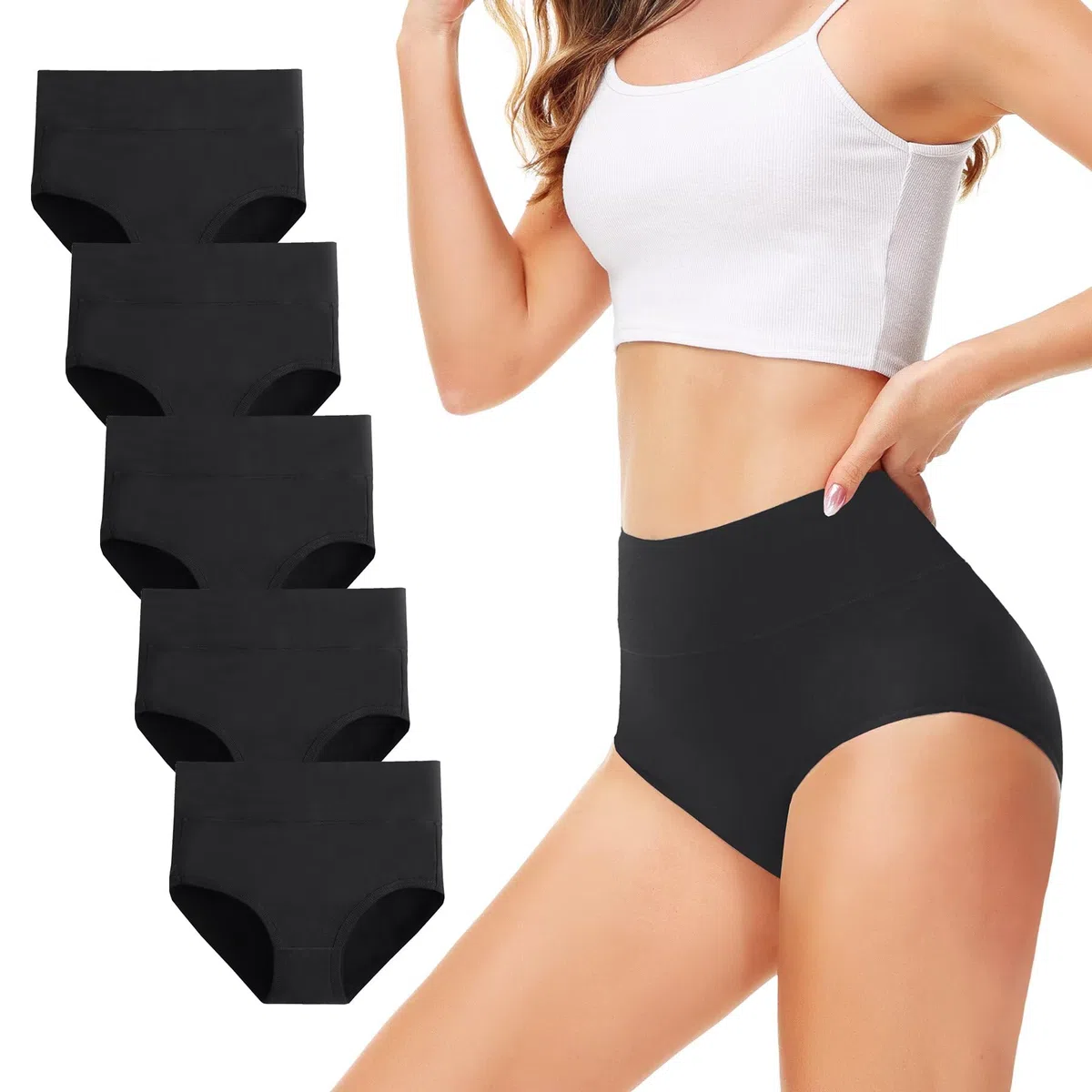 Mutande Donna Pacco da 5 Culotte Vita Alta Slip Cotone Mutantina Elastiche Pantaloncini Post Parto