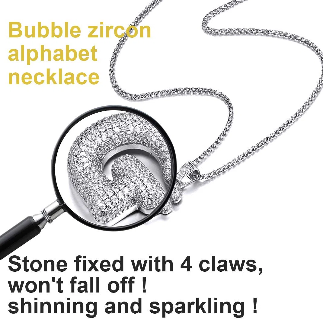 GoldChic Collana Lettera Bubble con Zirconia Cubica, Ciondolo Numero Iniziale In Oro Bling, Gioielli Hip Hop Per Uomo Donna, A-Z o Numero 0-9