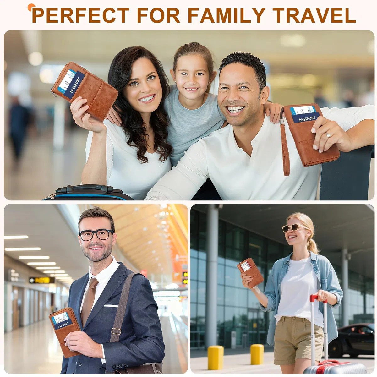 Portafoglio da Viaggio RFID, Porta Passaporto per Famiglia in Pelle PU, Portadocumenti da Viaggio con Cinturino Amovibile, Grande Capacità Custodia Passaporto, Organizer Portadocumenti