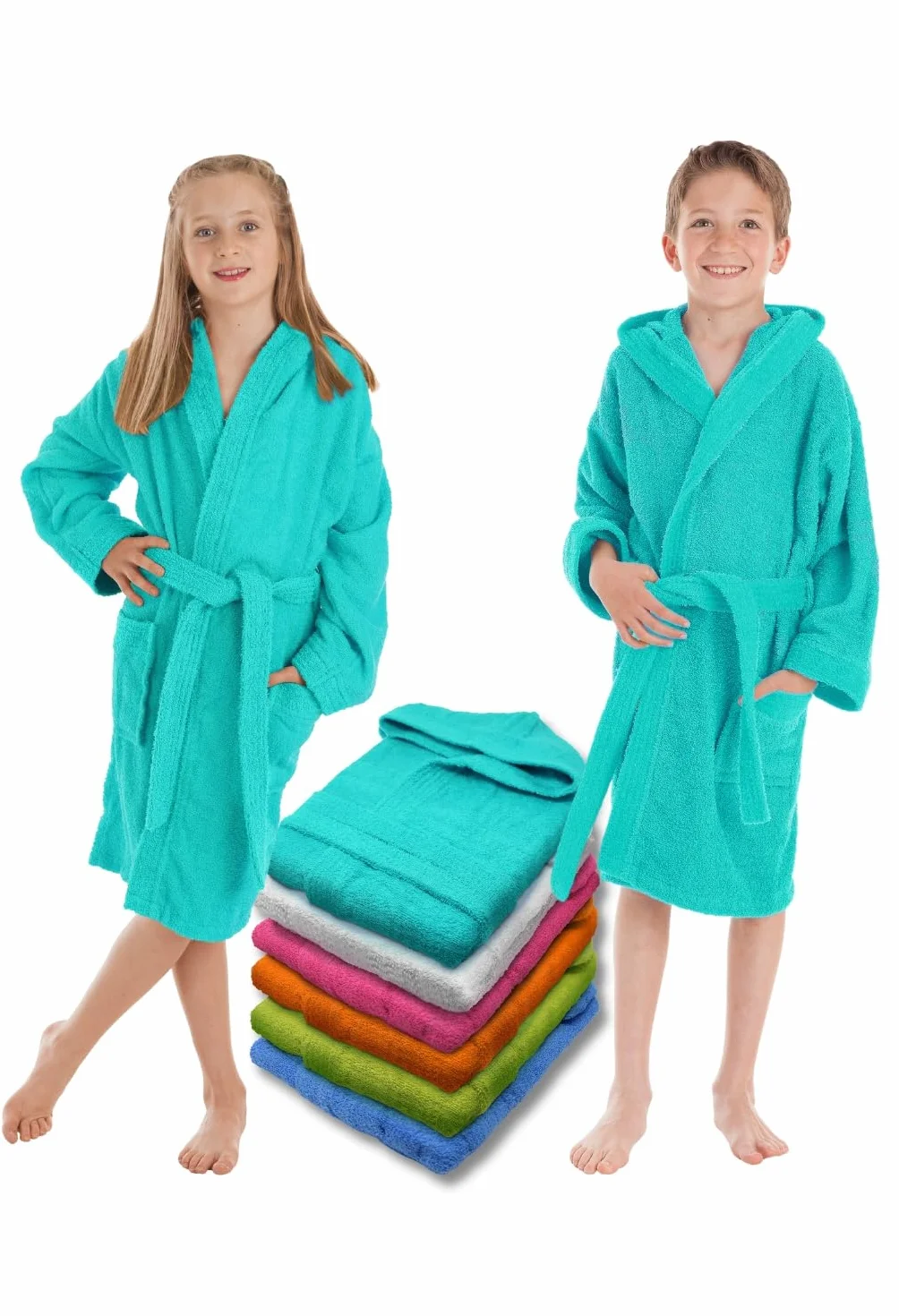 LEBENGOOD Accappatoio per Bambino e Bambina : Ragazzo e Ragazza, Unisex - 100% Cotone OEKO-TEX® Accappatoio Spugna- 2 Tasche, Cintura, Cappuccio