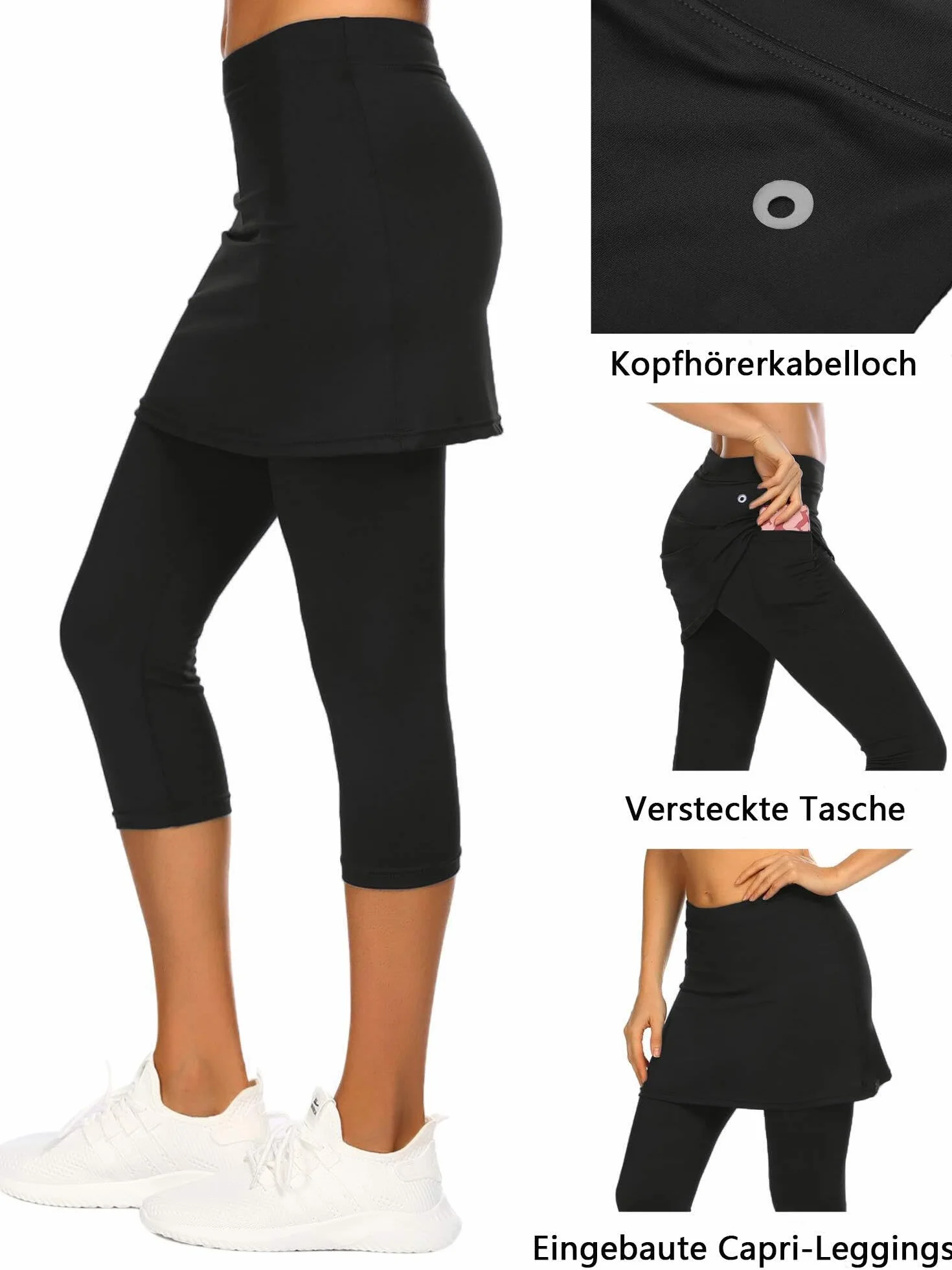 Gonna Sportiva da Donna Gonna da Corsa Gonna da Tennis Gonna da Hockey Gonna Attillata Capris da Palestra 3/4 Pantaloni da Yoga con Tasche e Jack per Cuffie
