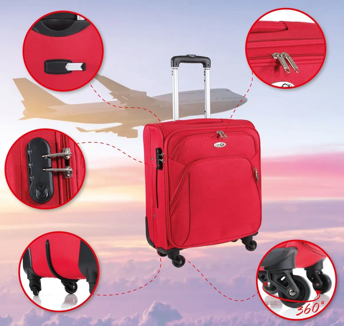 Cabin Go - trolley bagaglio a mano easyjet 45x36x20 30L - valigia bagaglio a mano in tessuto - maniglia telescopica - ultra leggero