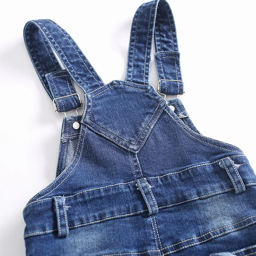 KIDSCOOL SPACE Salopette di Jeans per Bebè,Salopette Jean con Fori Strappati Alla Moda