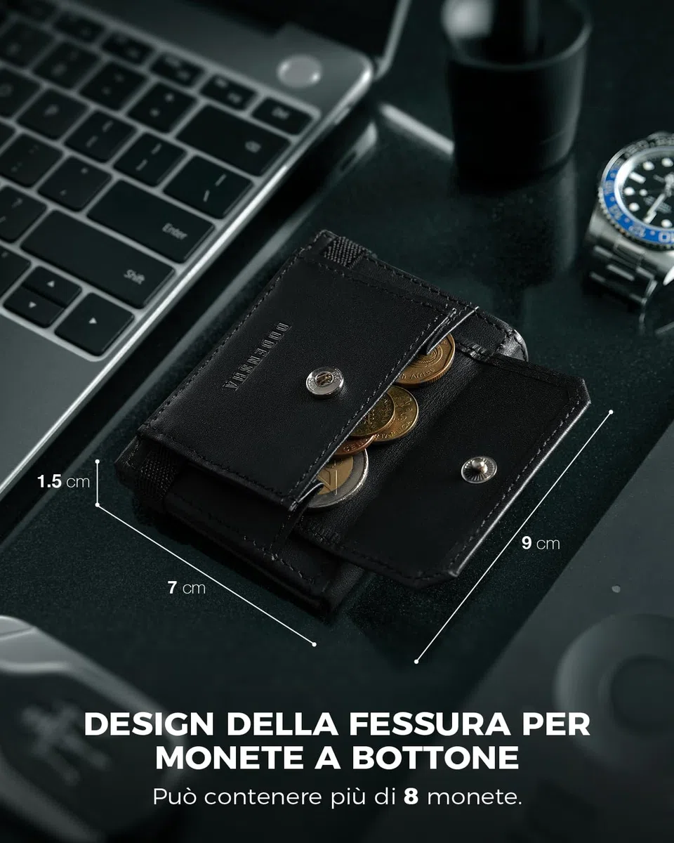 DODENSHA Portafoglio Uomo Piccolo Sottile | Porta Carte Credito | Portafoglio uomo con Portamonete XL | Portafoglio con Blocco RFID | 2 Porta Banconote e 7 Fessure per Carte e Slot ID | Nero-Upgrade