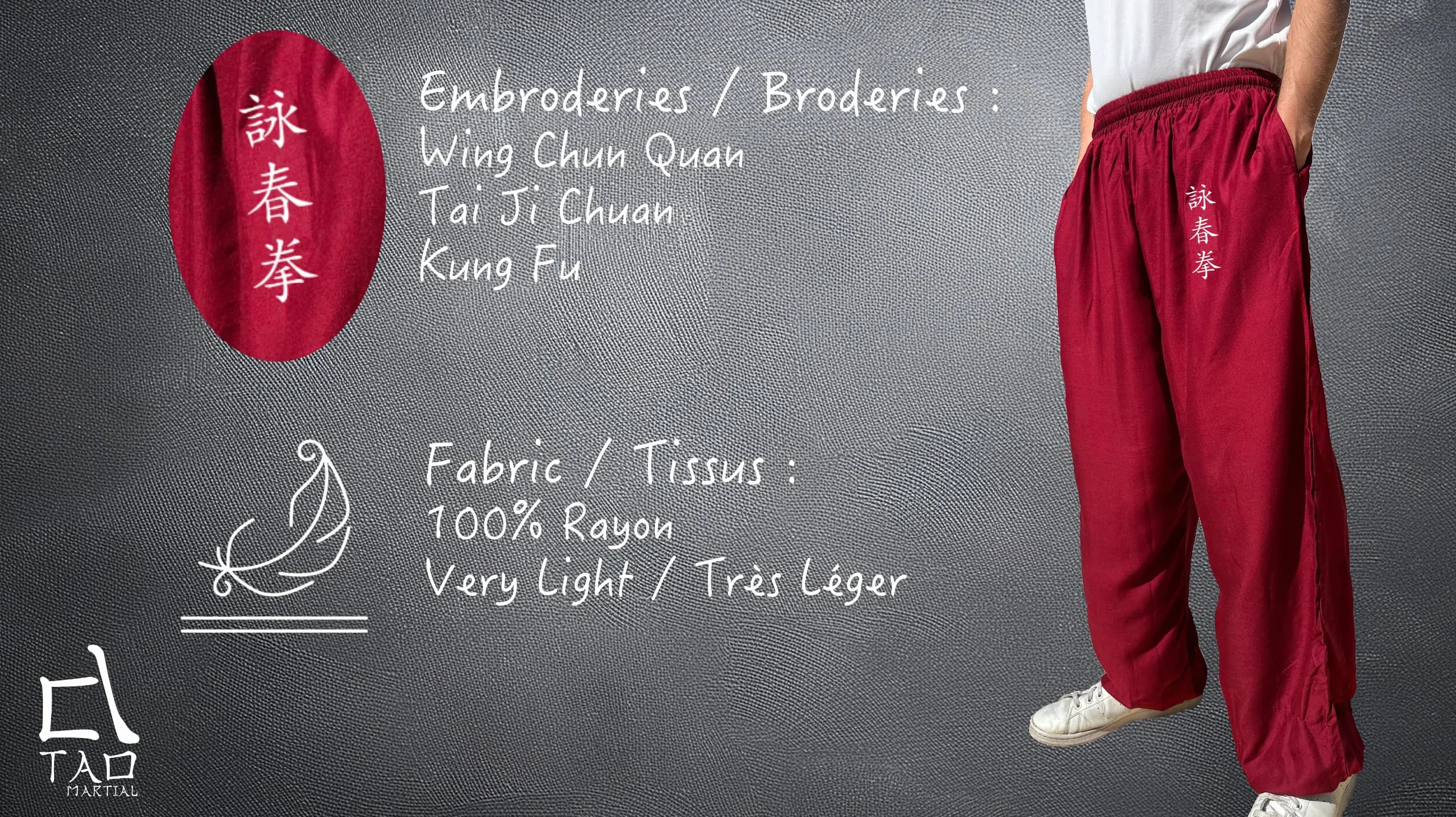 Pantaloni Kung Fu Stile Tai Chi e Wing Chun Pantaloni con Tasche Larghe in Viscosa, V3, L