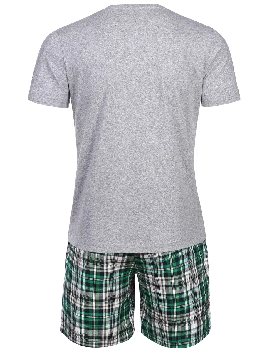 Pigiama Corto da Uomo, 100% Cotone, a Maniche Corte, con Pantaloni a Quadri