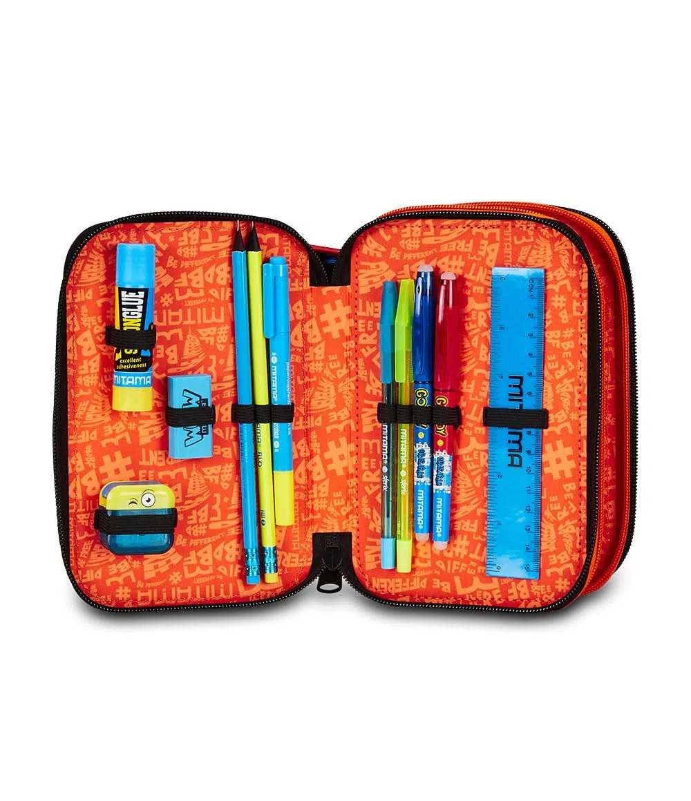 Mitama Astuccio Scuola 3 Scomparti, TRIPLO TIGER WILD, Contenuto 47 pz, Completo di Matite, Pennarelli, Portapenne Scuola Elementare Bambino