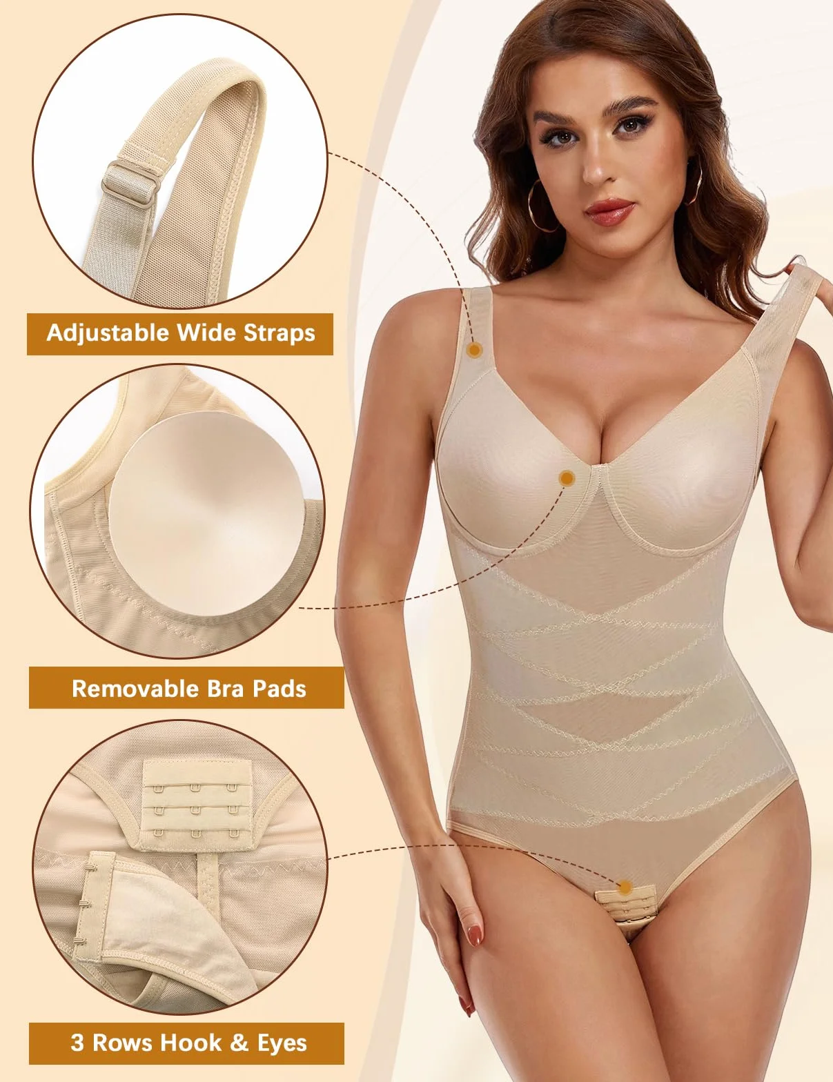 UMIPUBO Body Contenitivo Modellante Donna Pancia Piatta Shapewear Bodysuit Body Mesh Shapewear Dimagrante Intimo Snellente Shaper V Collare Sexy Bustier Spallacci Larghi