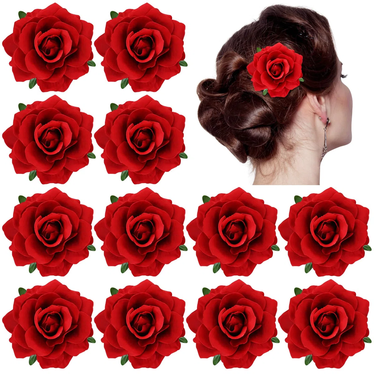 Dizila Confezione da 12 spille vintage a forma di ballerina di flamenco, a forma di rosa rossa, stile messicano, fermagli per capelli, per feste, matrimoni, acconciature da sposa, per donne e ragazze