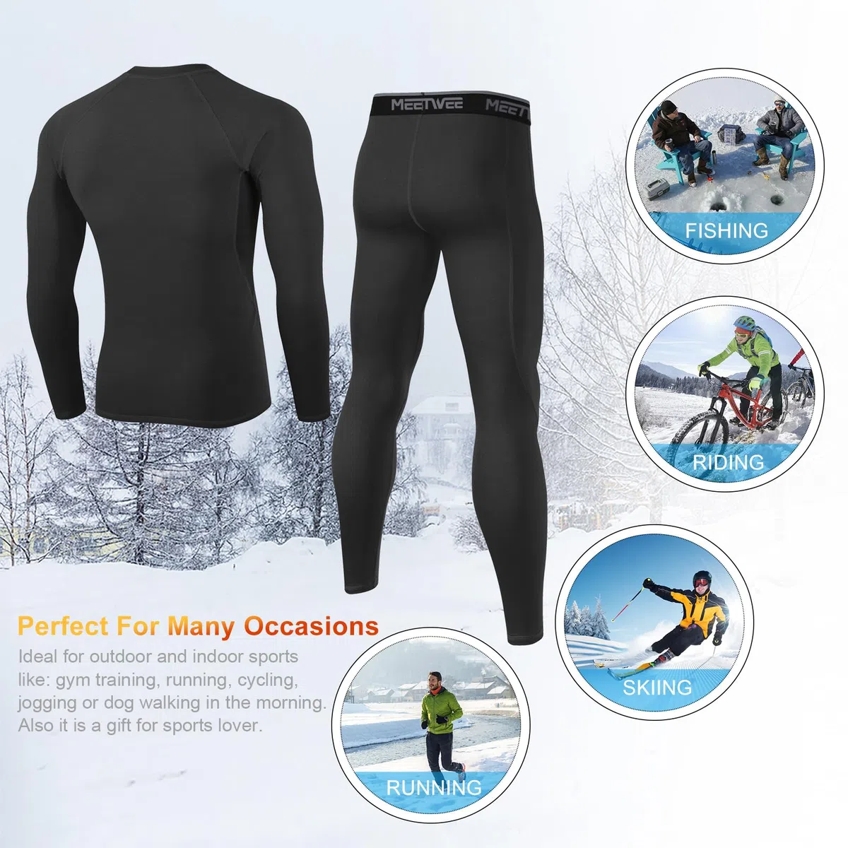 MEETWEE Set di Biancheria Intima Termica da Uomo, Maglia a Maniche Lunghe con Strato di Base Sportivo e Pantaloni ad Asciugatura Rapida, Tuta da Allenamento per Sci, Corsa ed Escursionismo