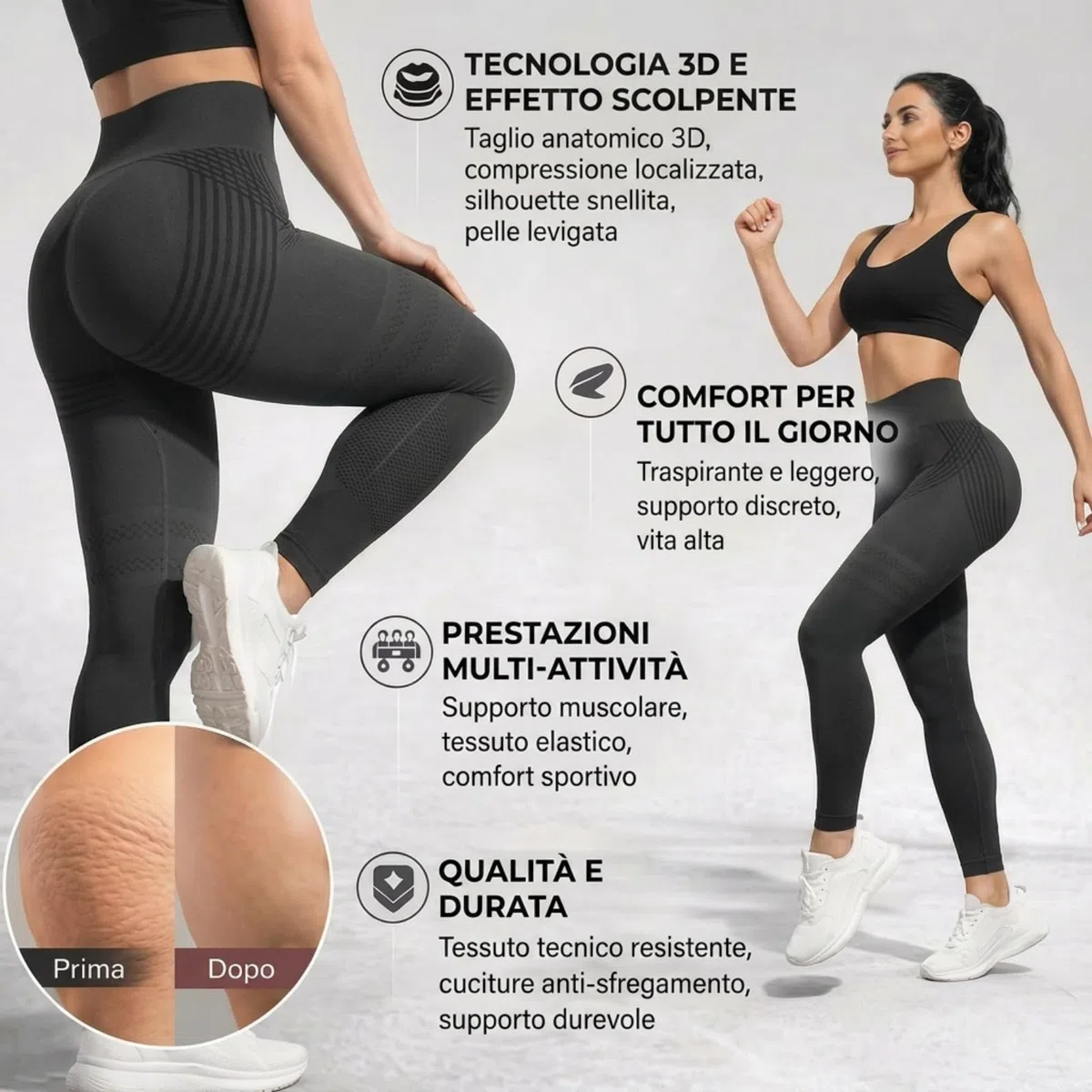 Generico 2 Pezzi Leggins Anticellulite Donna, Leggings Donna Push up Leggings Sportivi Vita Alta Anticellulite Pantaloni Palestra per Fitness Yoga Pant Pantacollant Leggins Compressione Graduata