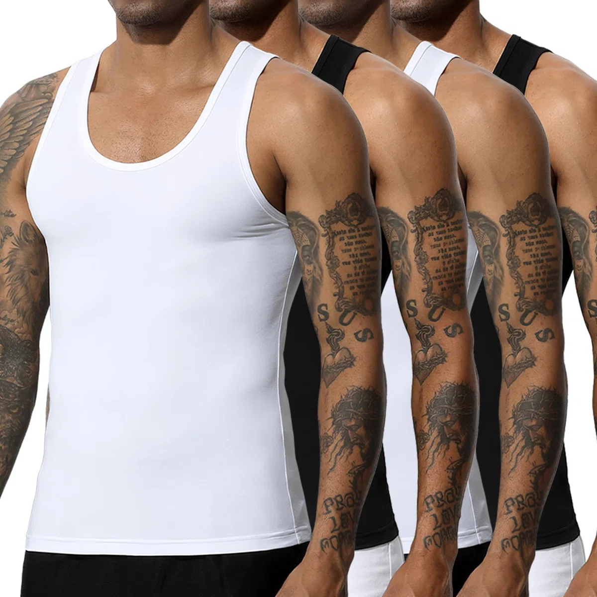 Casey Kevin Canottiera Uomo Palestra Elasticizzato Fitness Canotta Sportiva Bodybuilding Atletiche T-Shirt Senza Maniche (Pacco da 4), Nero/Bianco/Grigio/Blu Navy, L