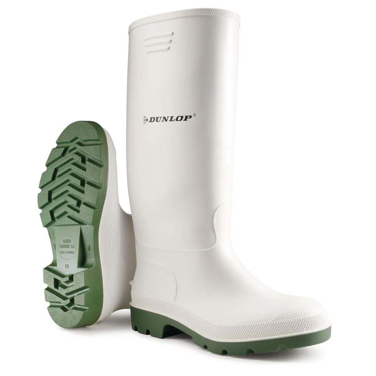Dunlop Pricemastor – Stivali da pioggia in PVC unisex – Impermeabili, leggeri, resistenti ai prodotti chimici e certificati CE – Robusti stivali per industria e tempo libero – Bianco/Verde – Taglia 43