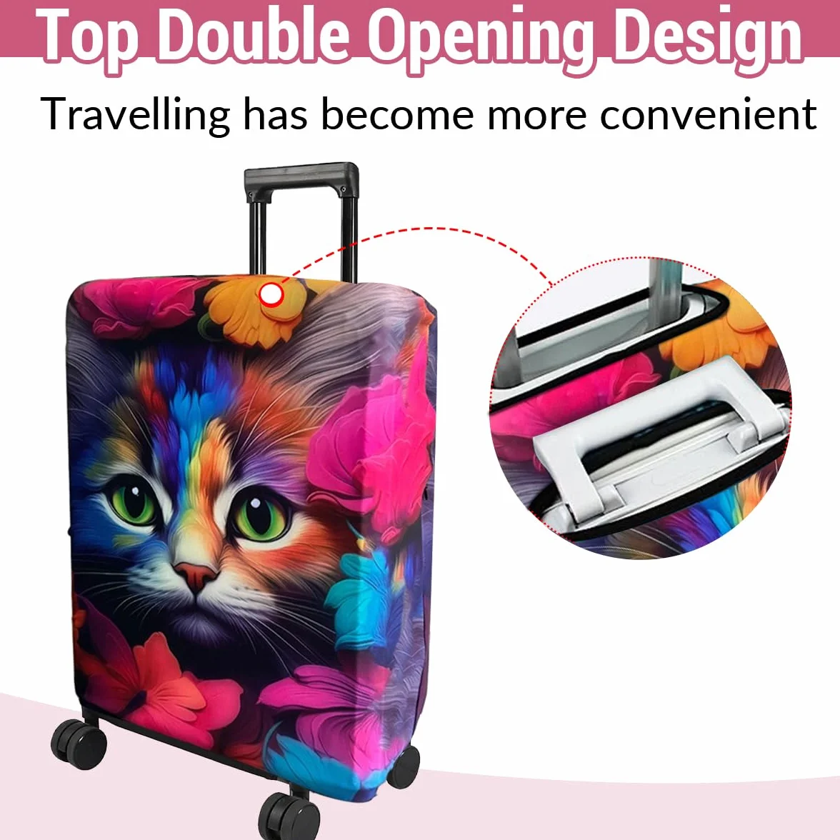 FANSU Copri Valigia per 26-28 Pollici, Elastica Copri Trolley 3D Gatto Luggage Cover Chiusura con Cerniera, Trolley Protector Cover Grande Valigia Antipolvere Lavabile Copertura