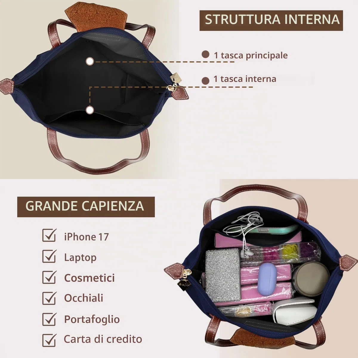Borsa a mano da donna elegante borsa a tracolla in nylon impermeabile pieghevole da viaggio per spiaggia lavoro shopping grande