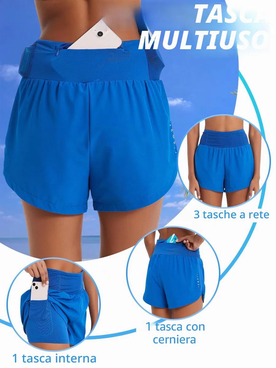 Pantaloncini Running Donna 2 in 1 Pantaloncini Donna Sportivi Shorts Donna Sportivi con 5 Tasche Pantaloncini Tennis