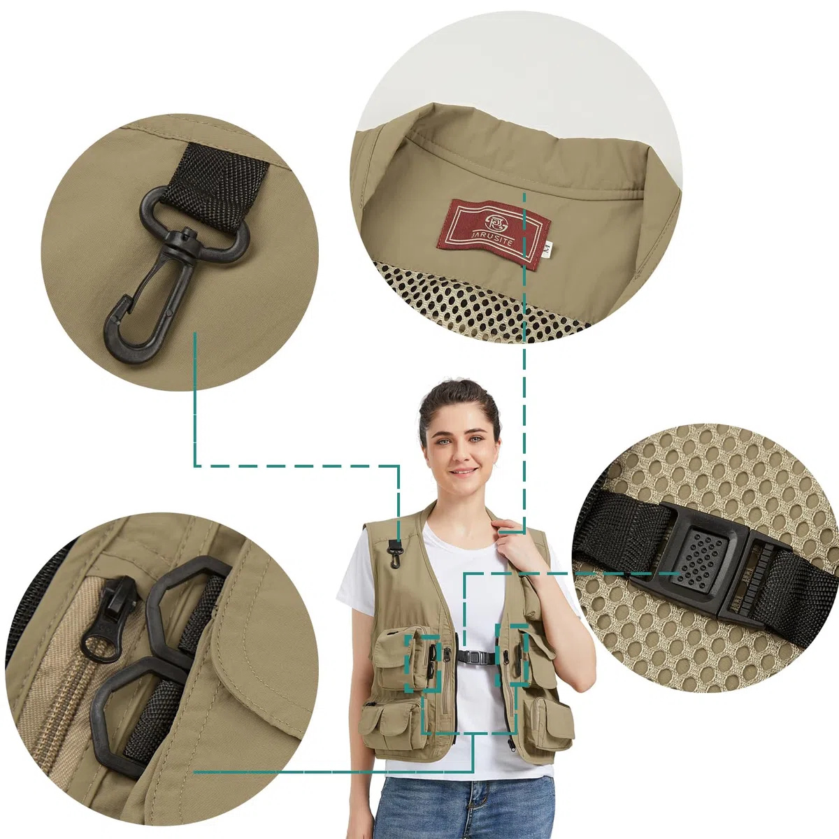 Ziker Gilet da donna in rete traspirante traforato da viaggio per fotografi e pesca con tasche