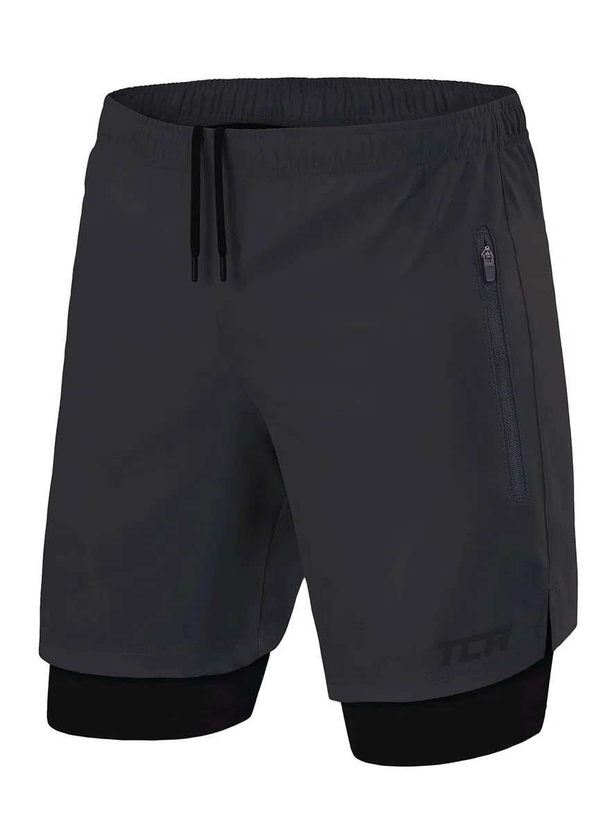 TCA Ultra Pantaloncini Uomo Sportivi 2 in 1 da Corsa con Tasche a Chiusura Zip