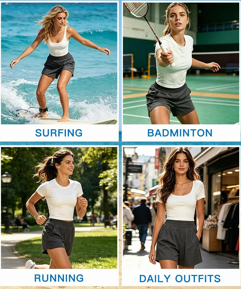 Costume da bagno da donna, a vita alta, con tasche, ad asciugatura rapida, boxer Liner UPF50+ UVA, bikini da donna, per spiaggia e sport acquatici