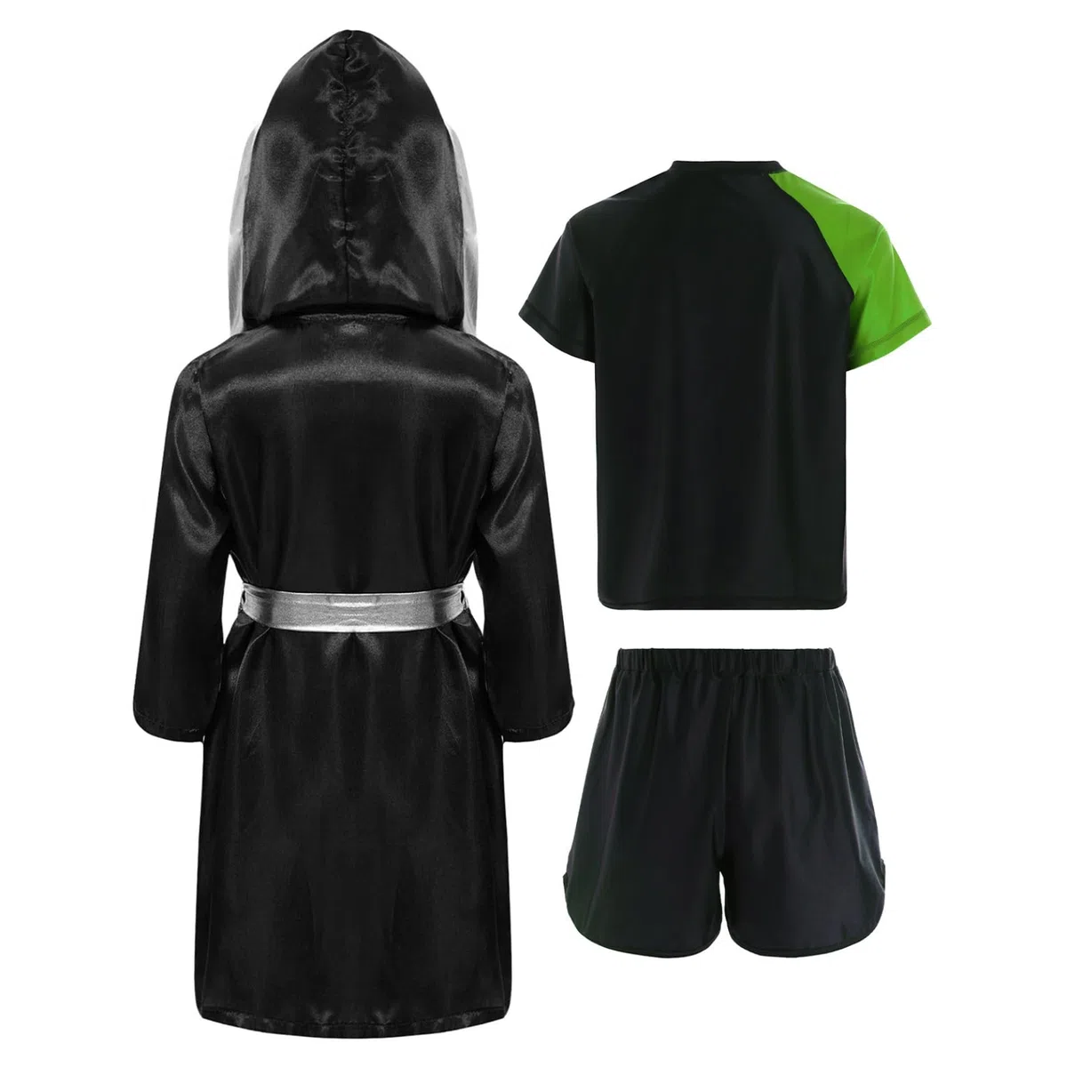 Bambini Ragazzo Completo Accappatoio Pantaloncini da Boxe E Tshirt Vestito con Cappuccio Kick Boxing Combattimento Muay Thai MMA Abbigliamento Sportivo