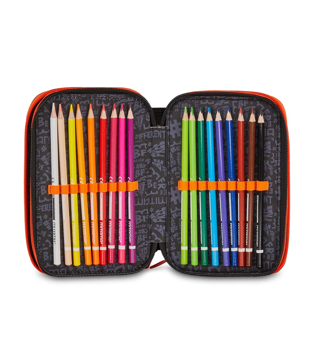 Mitama Astuccio Scuola 3 Scomparti, TRIPLO MITADRIFT, Contenuto 47 pz, Completo di Matite, Pennarelli, Portapenne Scuola Elementare Bambino
