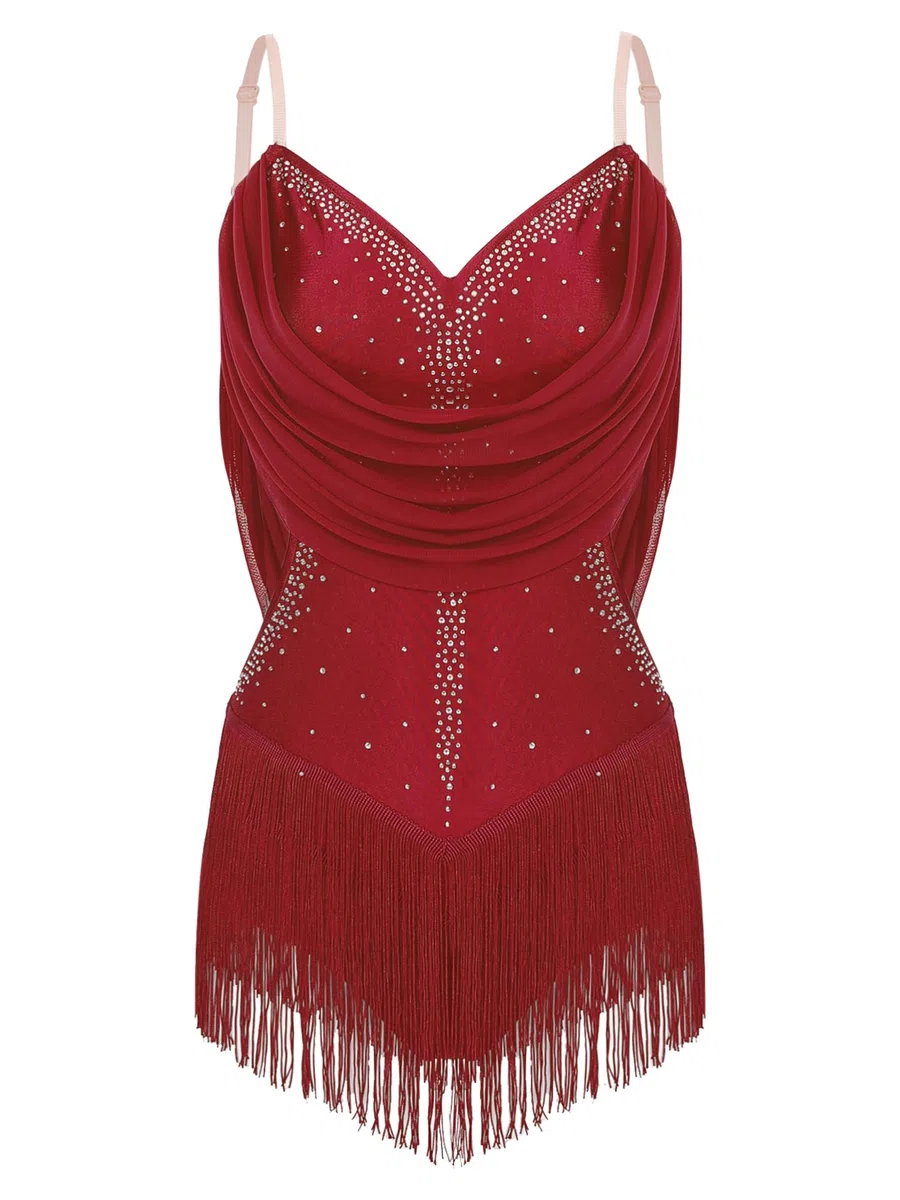 CHICTRY Abito da Donna con Paillettes Nappa Vestito Latino Americano Body da Pattinaggio Artistico Leotards Danza Classica Costume di Jazz Samba Rumba Salsa
