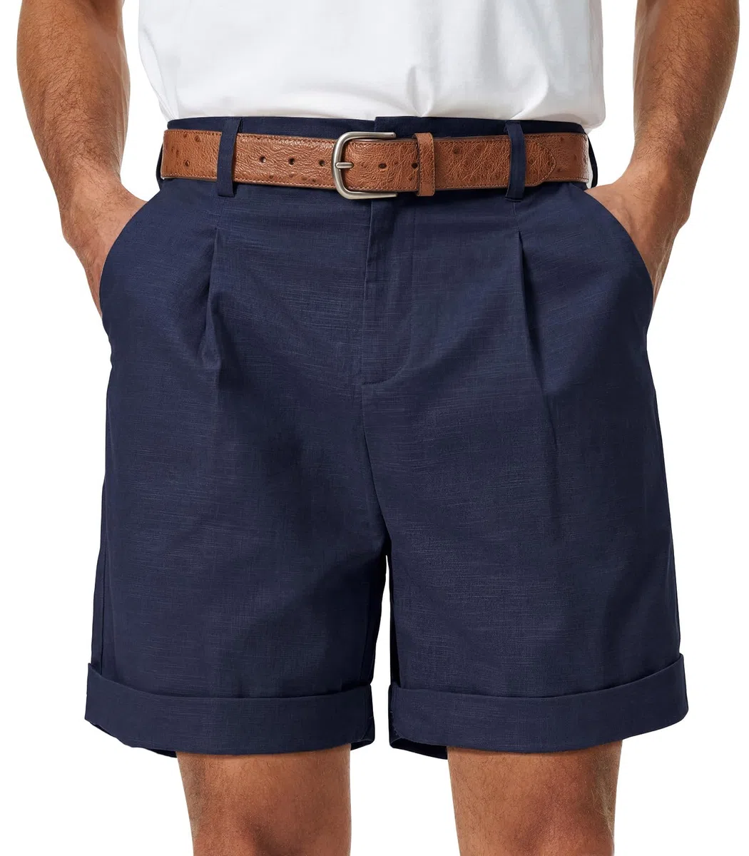 Pantaloncini da Uomo Estivi Pantaloni Corti Chino in Cotone e Lino Bermuda Causal con 2 Tasche