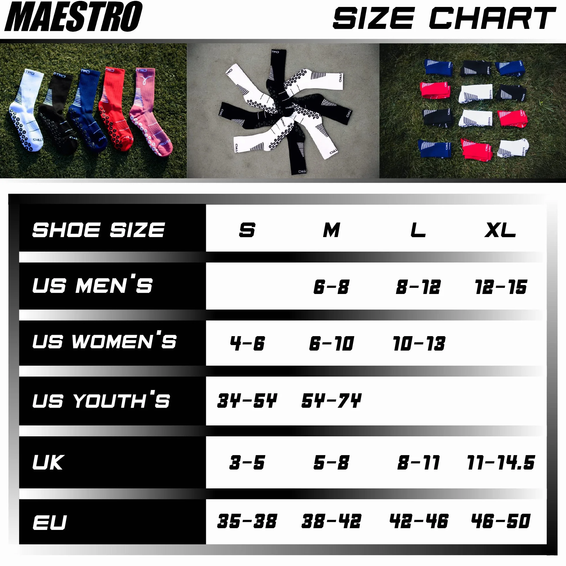MAESTRO SPORTSWEAR Gsk-CW Maestro Grip Socks-Calzini Antiscivolo da Uomo, Basket, Hockey, Calcio