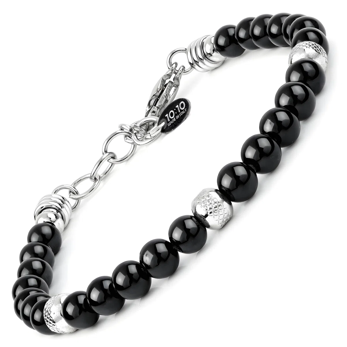 10:10 Bracciale Uomo Donna Tormalina Nera Naturale 6 mm – Beads in Acciaio Inox, Braccialetto Regolabile, Comodo e Resistente all’Acqua – Idea Regalo, Made in Italy