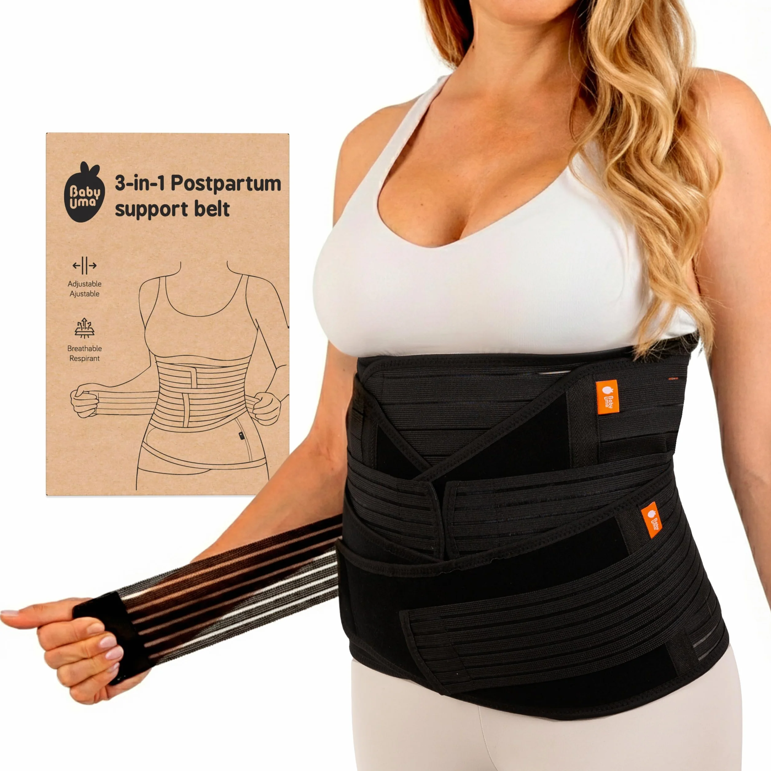 Baby Uma Fascia post parto 3-in-1 - Panciera post parto donna a triplo supporto, Fascia cesareo, Leggera & traspirante, Facile da indossare
