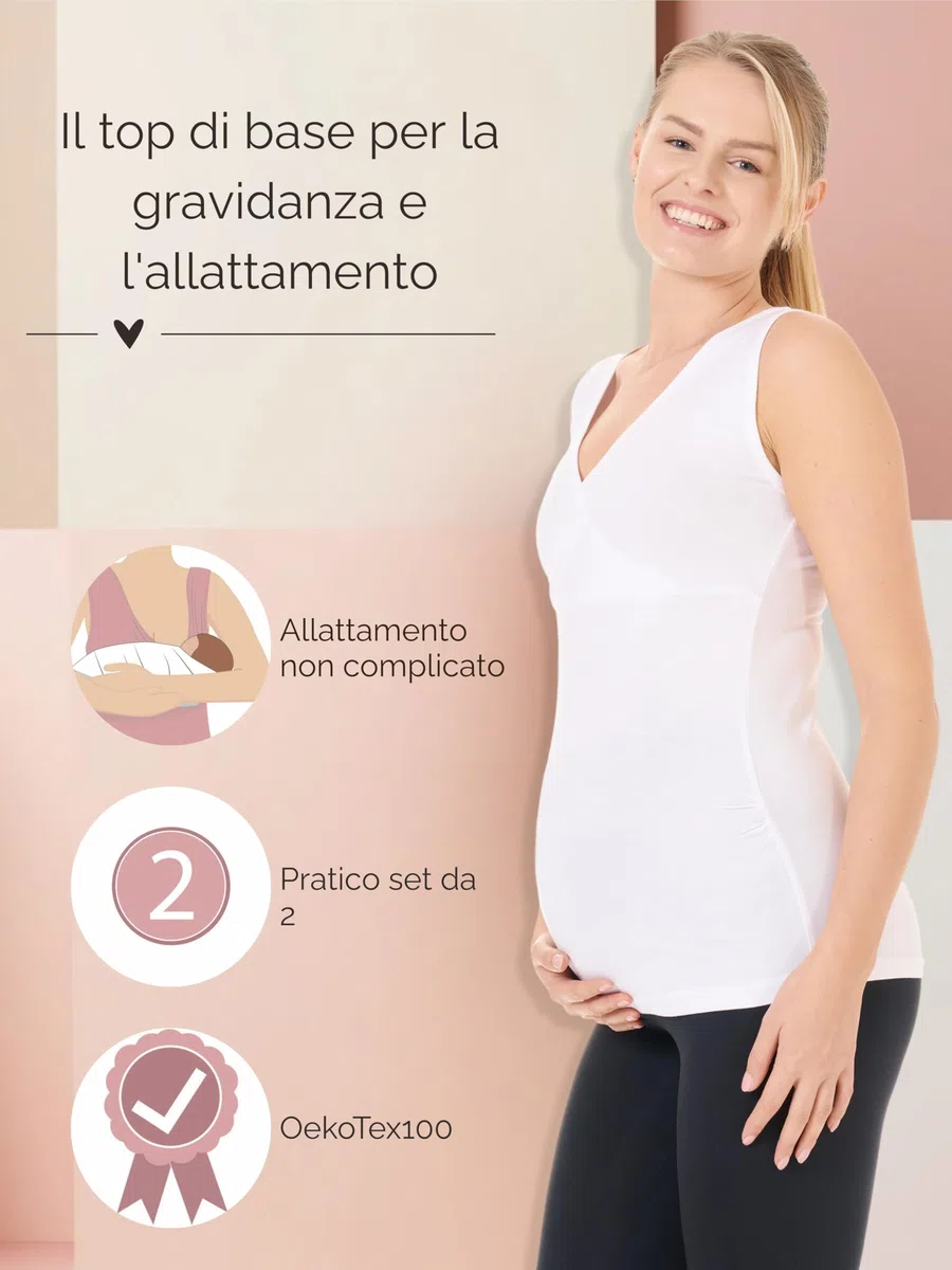 Herzmutter Canotta Allattamento Premaman Oeko Tex 100 - Top Allattamento, Morbida, Alta qualità, Camicia Premaman - 6700