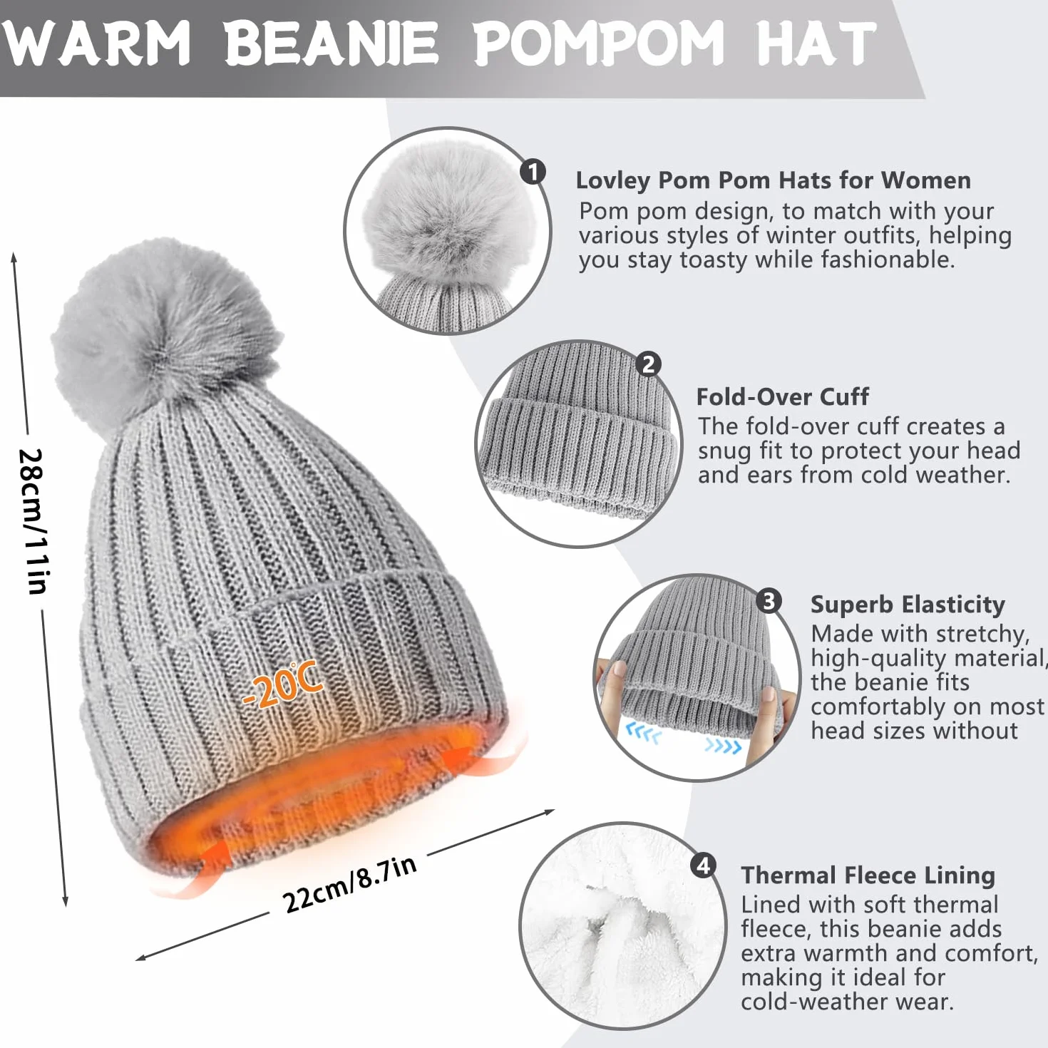 Set Cappello Guanti Sciarpa Invernale, 4 Pezzi Cappello e Scaldacollo Guanti Touch Screen Calzini, Set Regalo Berretto Sci Caldo Lavorato Maglia Spessa per Donne Sport All'Aria Aperta Invernali