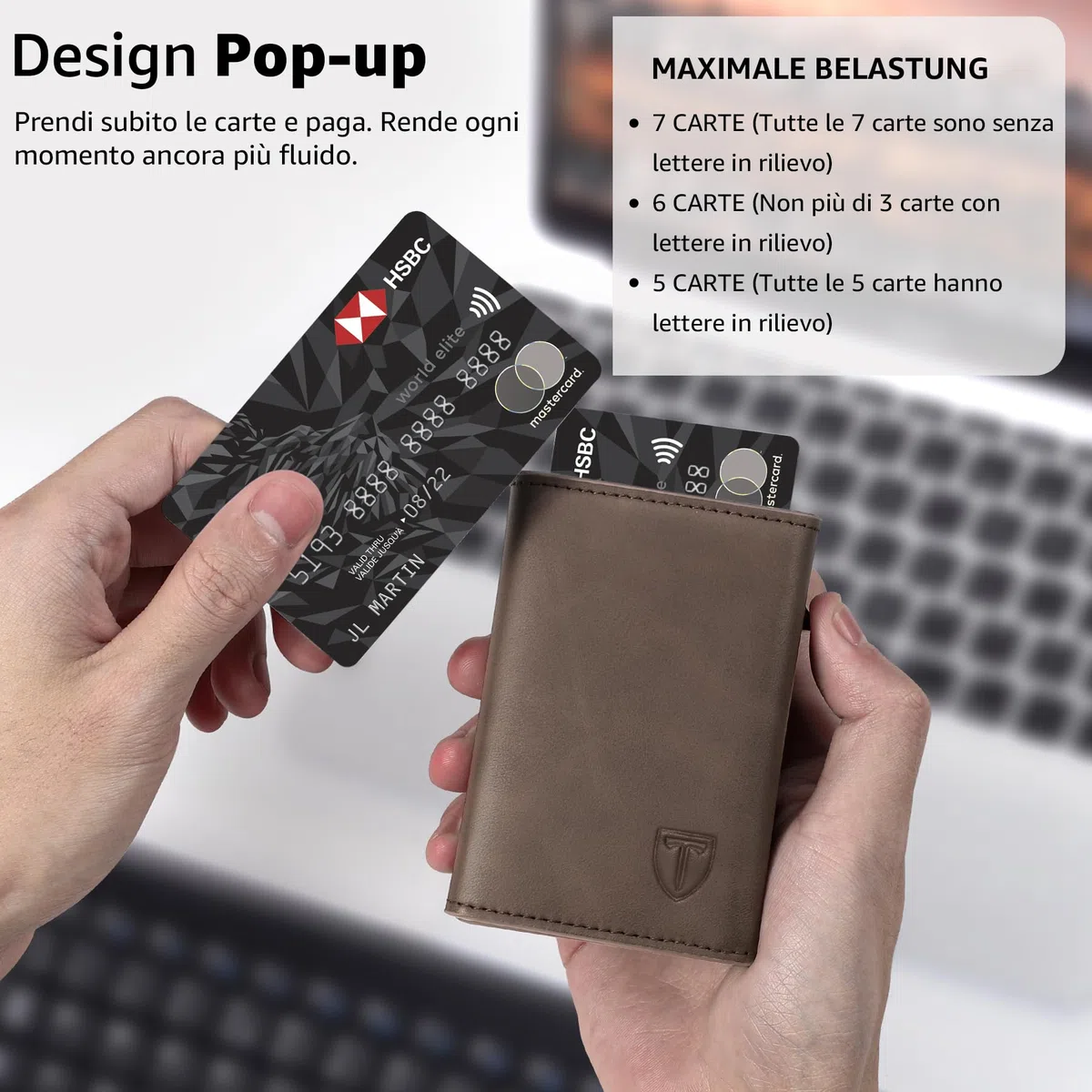 Portafoglio Uomo, RFID Magnetica Portafoglio Uomo Slim, Porta Carte di Credito Uomo - ID Window, Tasca portamonete con cerniera, Scomparto per Banconota - Marrone