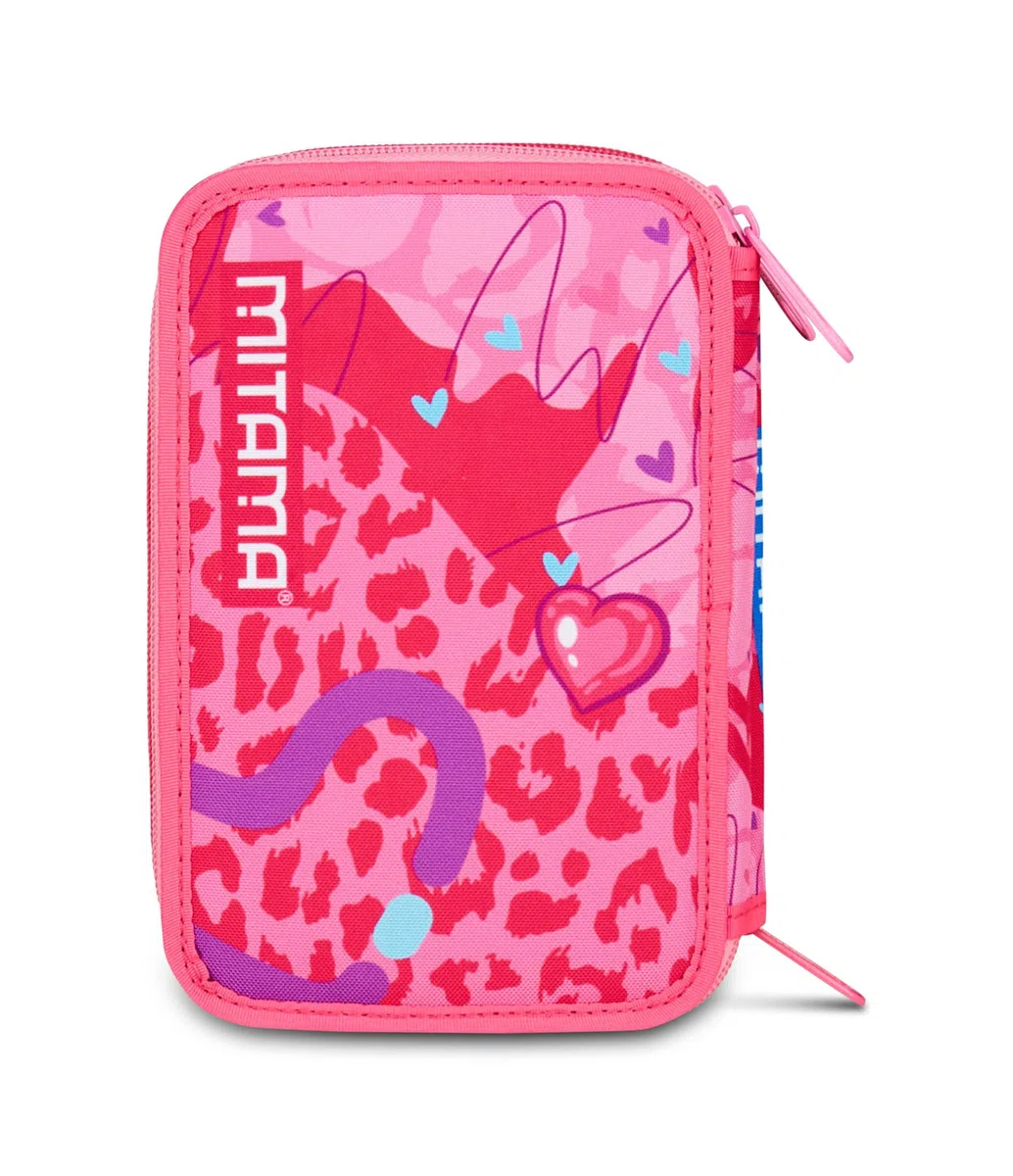 Mitama Astuccio Scuola 3 Scomparti, TRIPLO FURRYPINK, Contenuto 47 pz, Completo di Matite, Pennarelli, Portapenne Scuola Elementare Bambina
