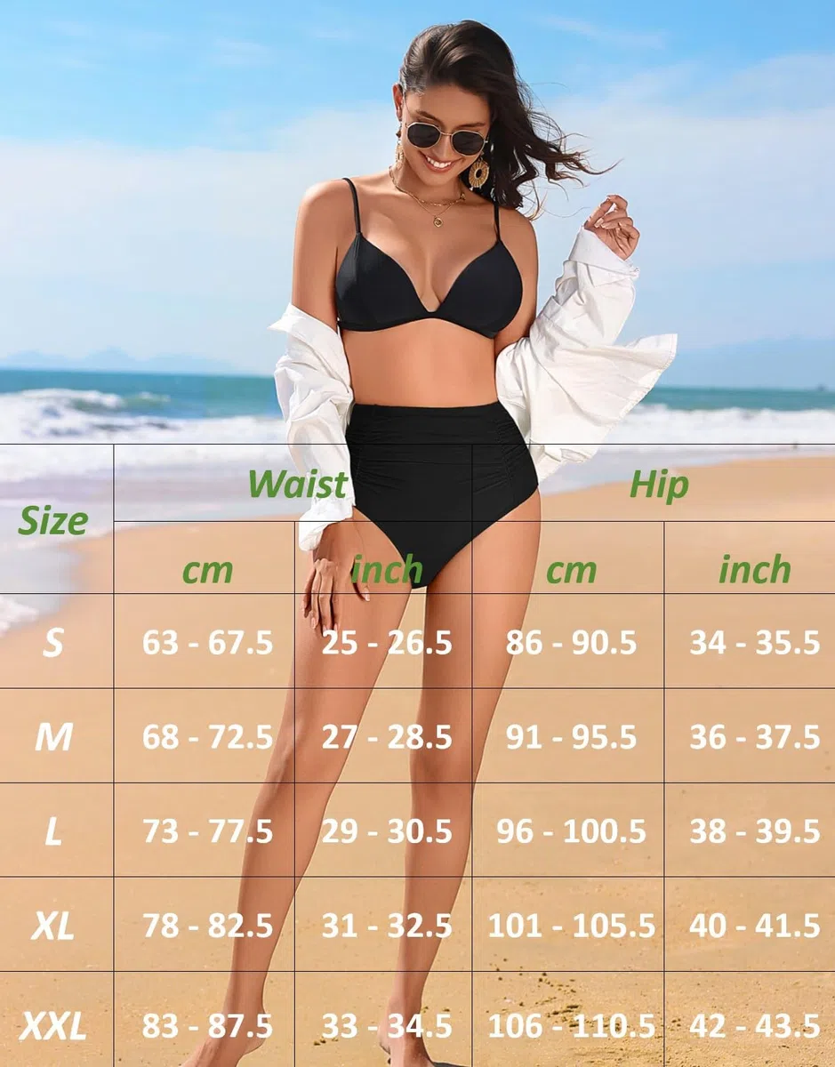 Ekouaer Slip Costume Donna Vita Alta Bikini Arricciati Costumi da Bagno Donna Controllo Pancia Pantaloncino S-XXL