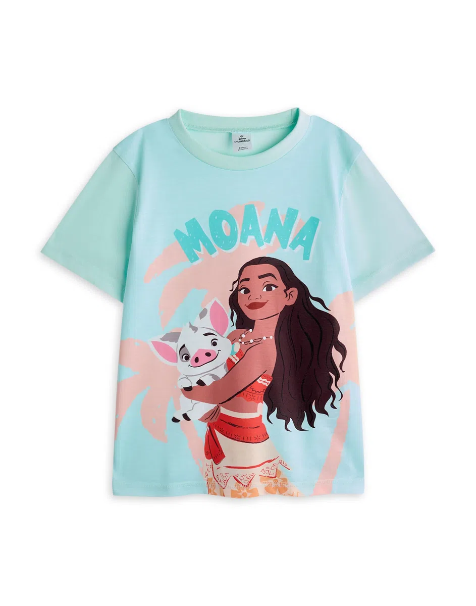 Disney Set Pigiama per Ragazze Moana | Top a Maniche Corte con Grafica dei Personaggi di Moana e Pua per Bambini e Pantaloni del Pigiama a Gamba Lunga in Blu | Indumenti da Notte con Stampa