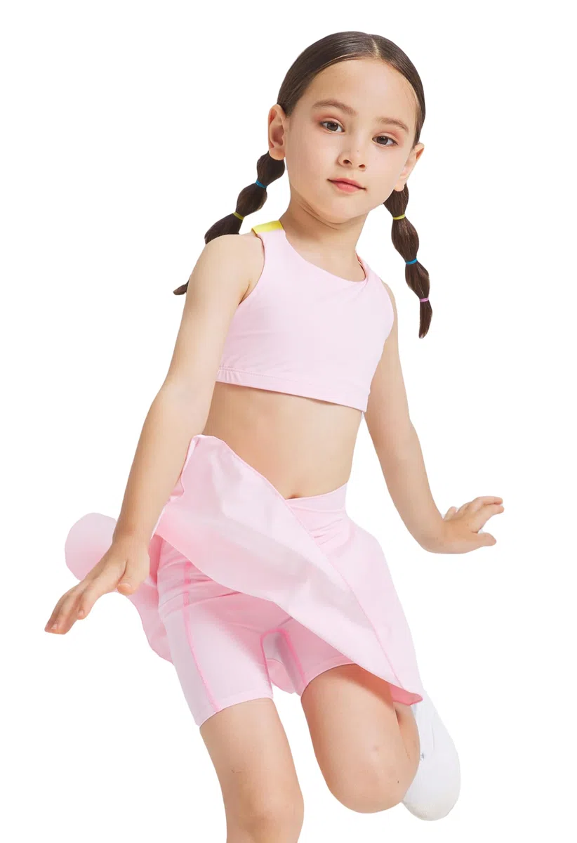 Set di 2 pezzi da allenamento per ragazze, set di reggiseni e gonne con tasche e pantaloncini