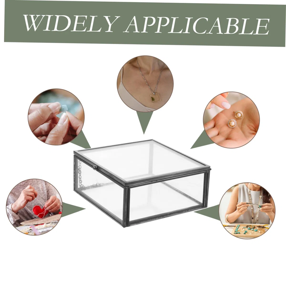 Mipcase Scatola Portaoggetti Vetro Trasparente con Cornice Organizer per Gioielli e Cosmetici Custodia Portatile Polvere per Orecchini e Collane Contenitore da Nero