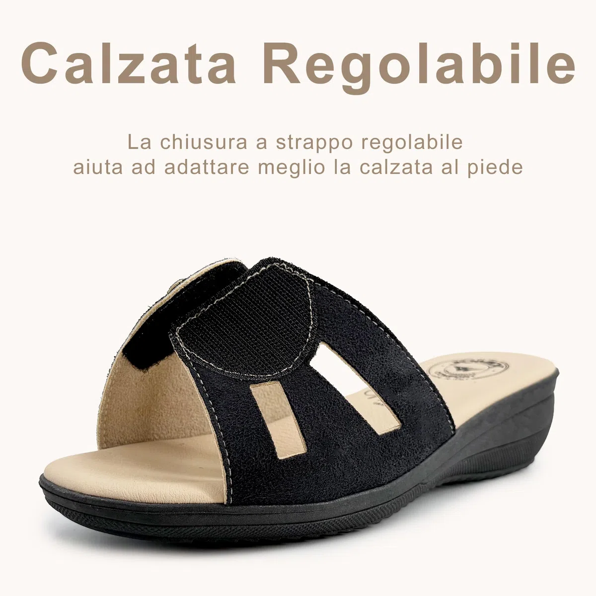 JOMIX Ciabatte Donna Estive con Zeppa 4,8 cm Pantofole da Casa con Strappo Comfort Memory Made in Italy Fascia Regolabile Suola Antiscivolo Punta Aperta Eleganti con Fiore