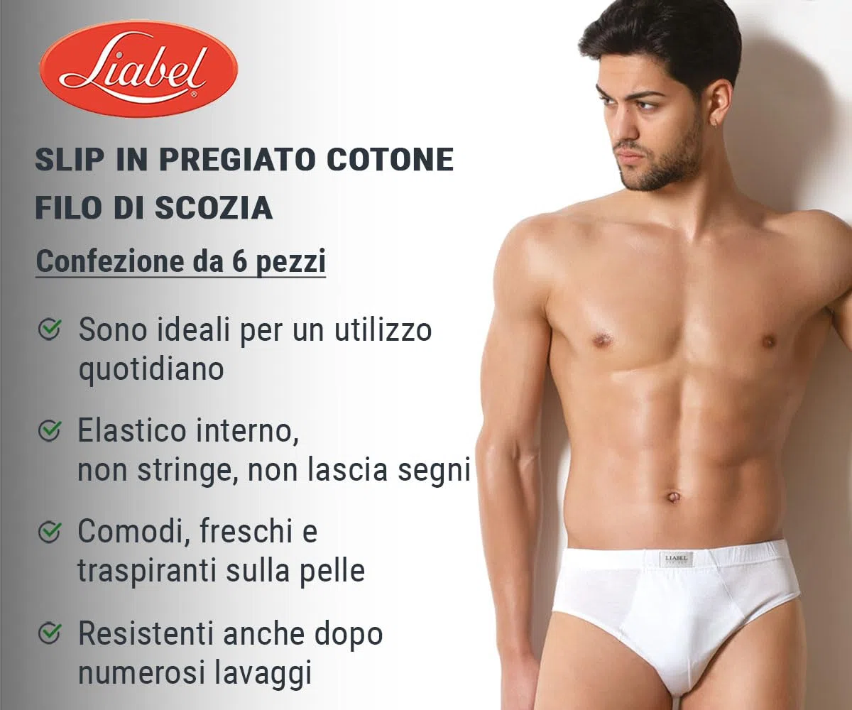 Liabel Slip Uomo: Comfort Superiore e vestibilità Perfetta. Mutande Uomo Slip in 100% Cotone Filo di Scozia, Confezione 3-6 Pezzi. Edizione Limitata Esclusiva per Azzeta.