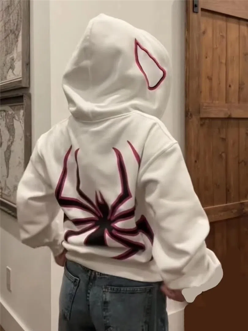 Felpa con Cappuccio da Donna Uomo Y2K Spider Grunge Hoodie Oversize Punk Clothes Tops a Maniche Lunghe Halloween Sweatshirt