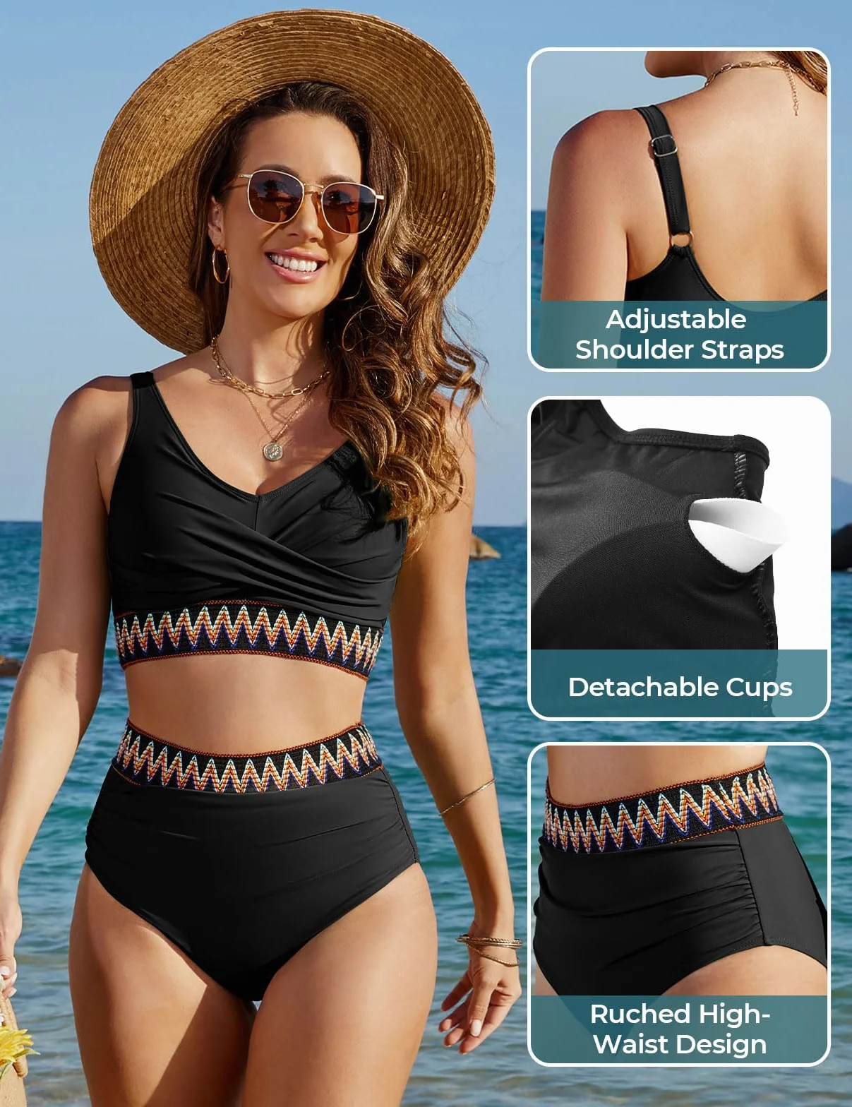 Costume Donna Due Pezzi Vita Alta Pancia Piatta Bikini Sexy Scollo a V Push Up Top Elastico a Righe Colorate Piscina Spiaggia Bikini Set