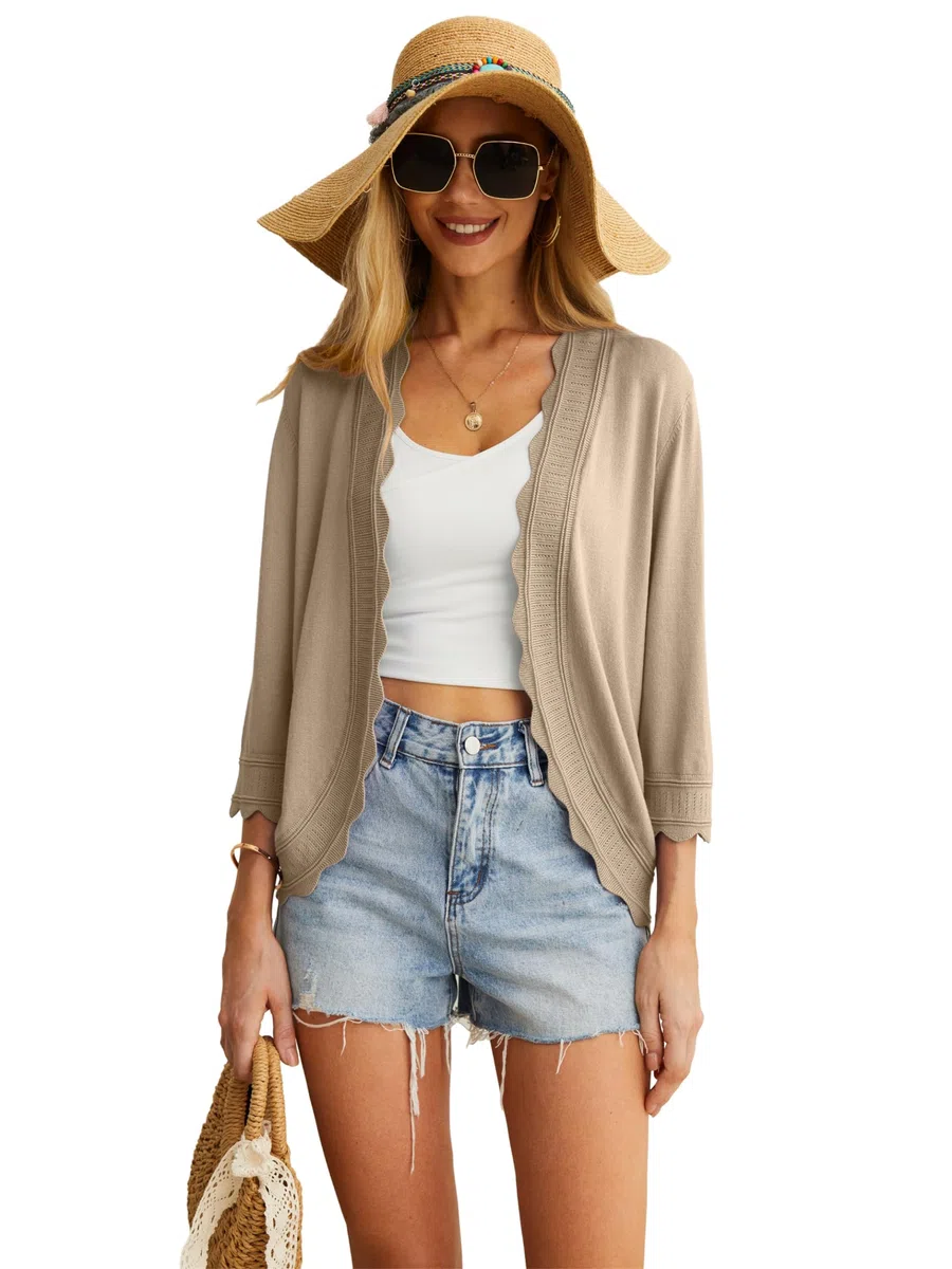 Cardigan Maglione Donna, Casuale Scialle Solido Cardigan Estate Elegante Sweater Morbido E Leggero Knitted Cardigan
