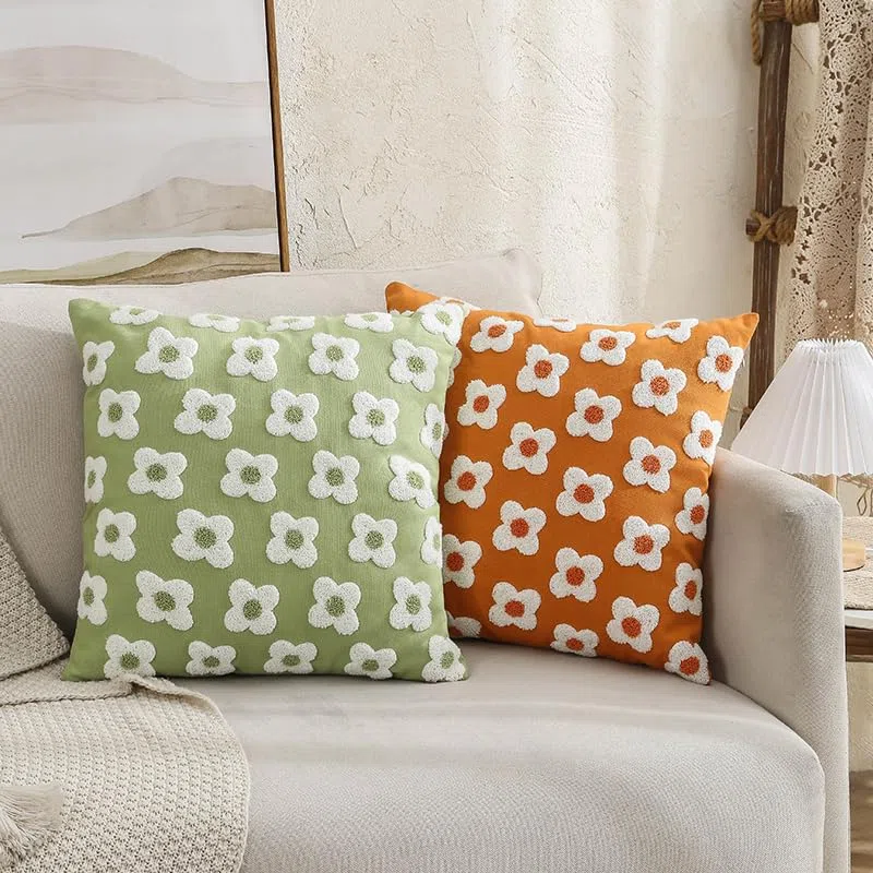 ATMACA Cuscini per divano Coppa Di Cuscino Floreale Romantico Coppa Di Cuscino Verde Giallo Viola Viola-Orange 45X45Cm