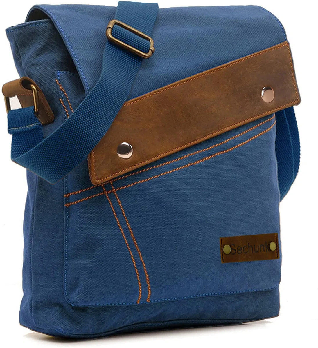 Sechunk Messenger cotone pelle della tela di canapa borse a tracolla Borsello Bauletto Book Bag Laptop Bag di lavoro Laptop Bag Borsa Borsa del computer Weekend Bag